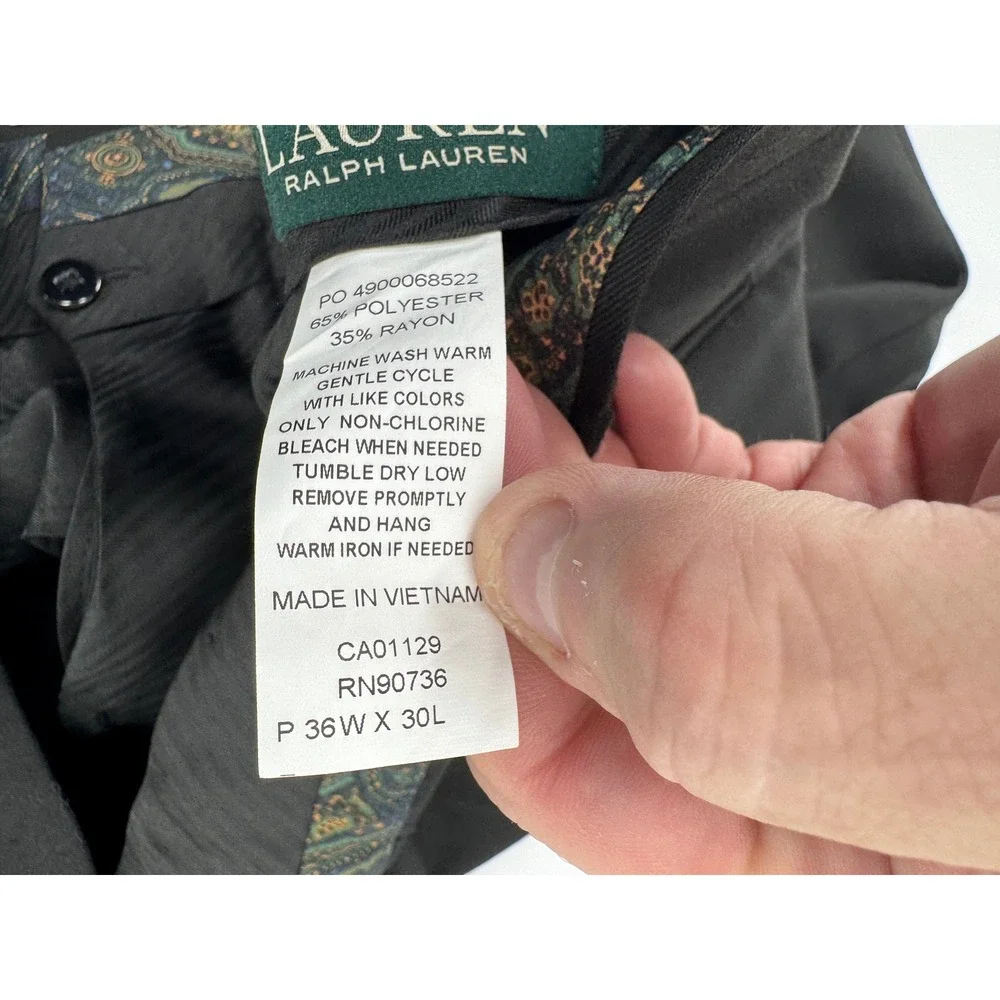 Ralph Lauren Men's Black Dress Pants 36x30  Classic Fit Polyester Rayon‎ Blend